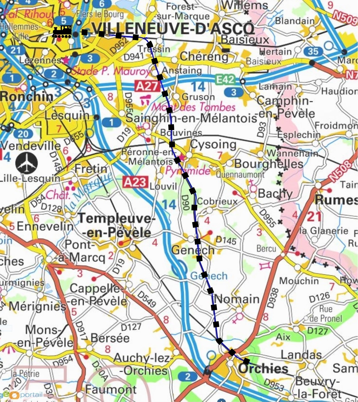 Carte ligne Orchies-Pont de Bois