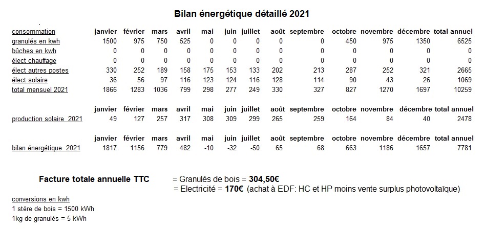Bilan énergétique détaillé 2021