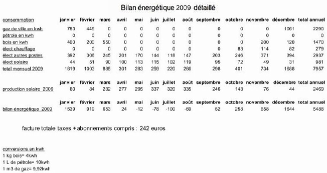 Bilan énergétique détaillé 2009
