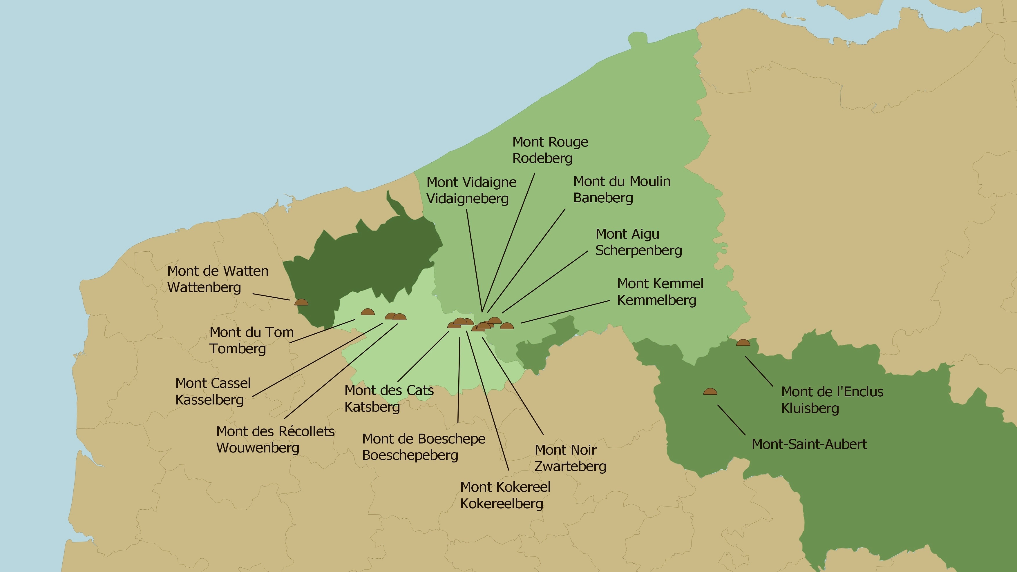 Carte des monts des Flandres