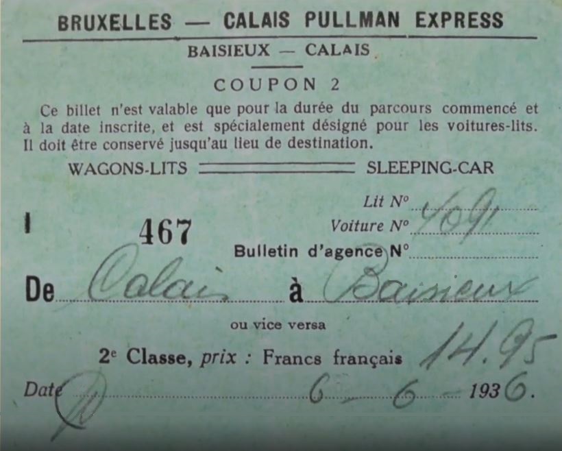 Bollet Pullman 1936 Billet Pullman 1936