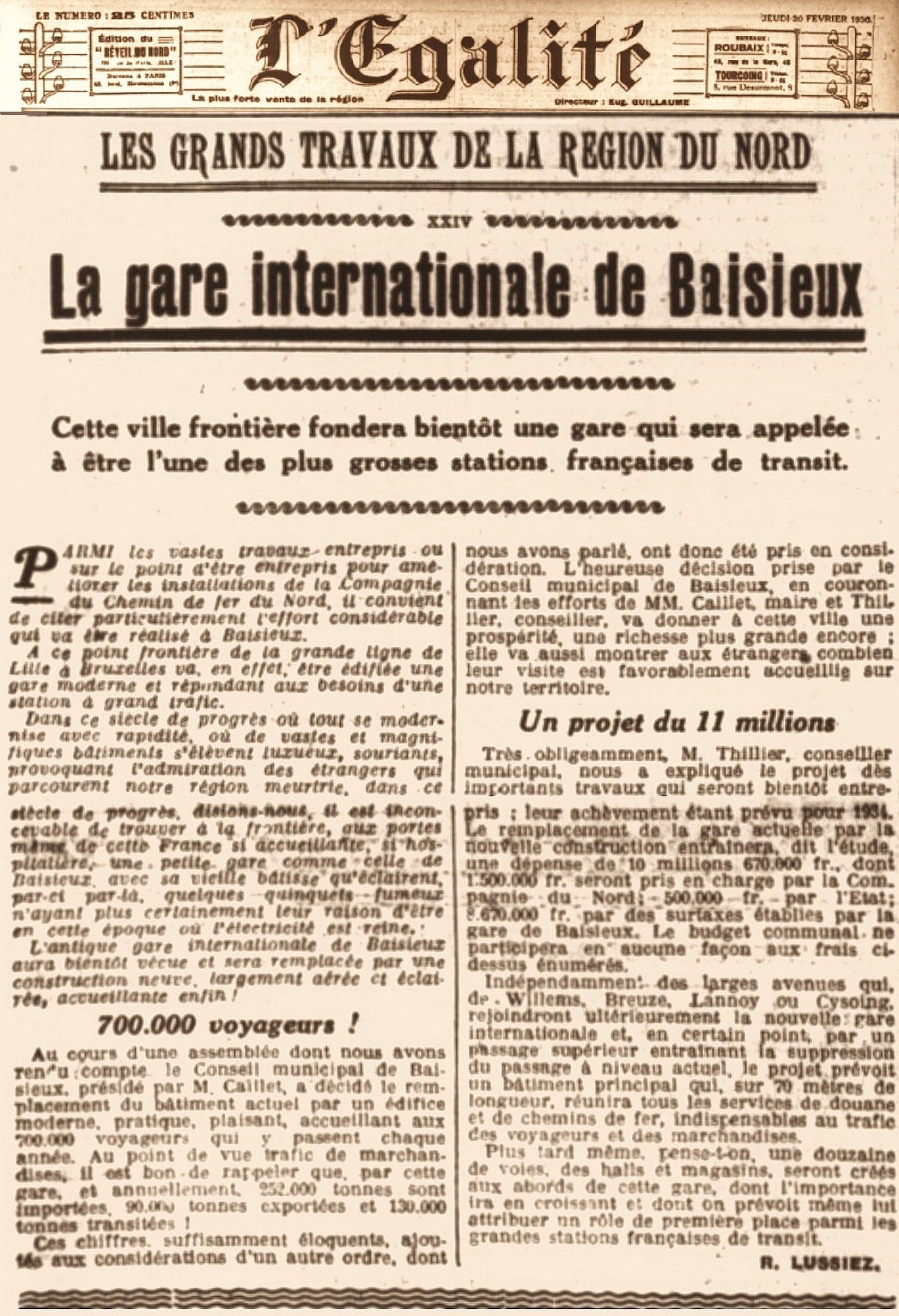 Article du journal l'Egalité en novembre 1930 Article du journal l'Egalité en novembre 1930
