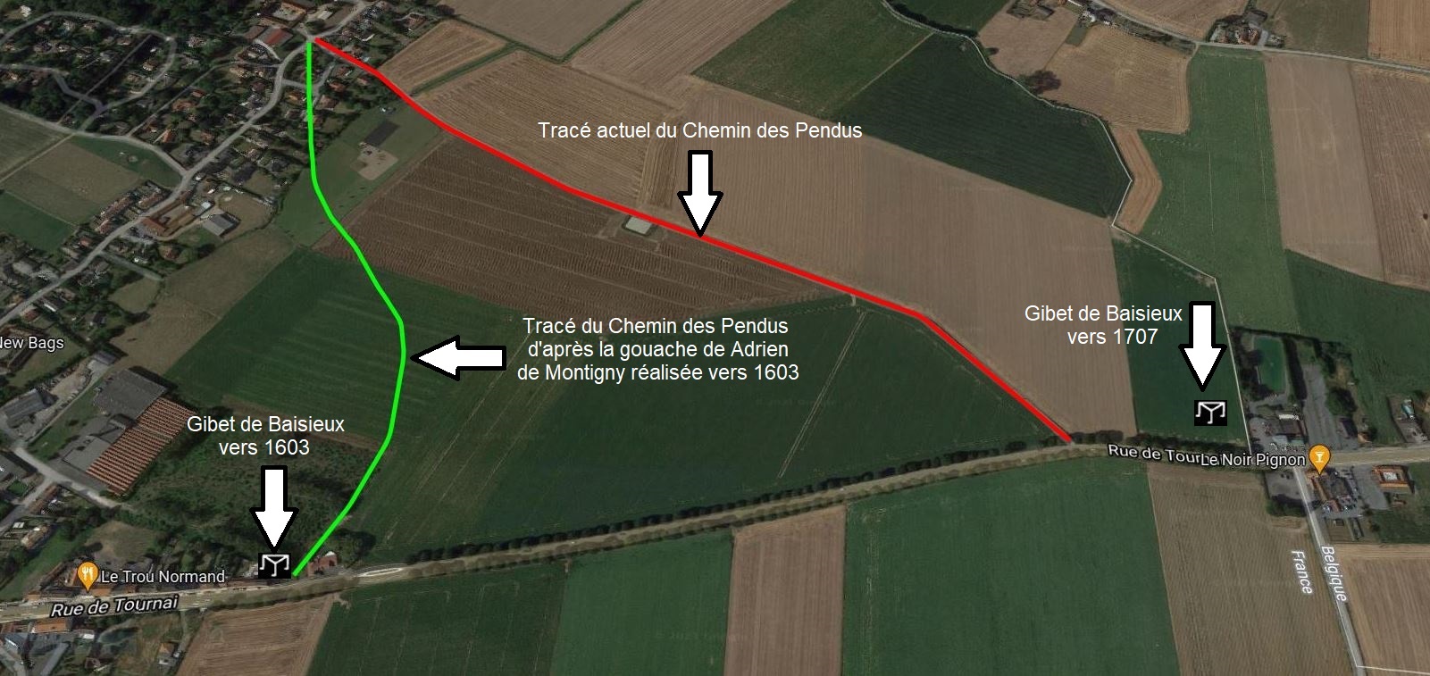 Gibet et chemin des pendus en 1603 et 1707