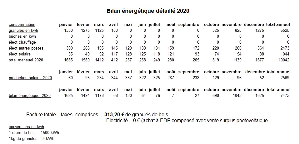Bilan énergétique détaillé 2020