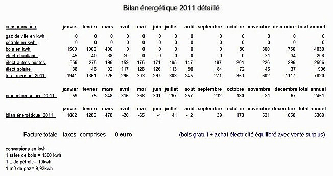 Bilan énergétique détaillé 2011